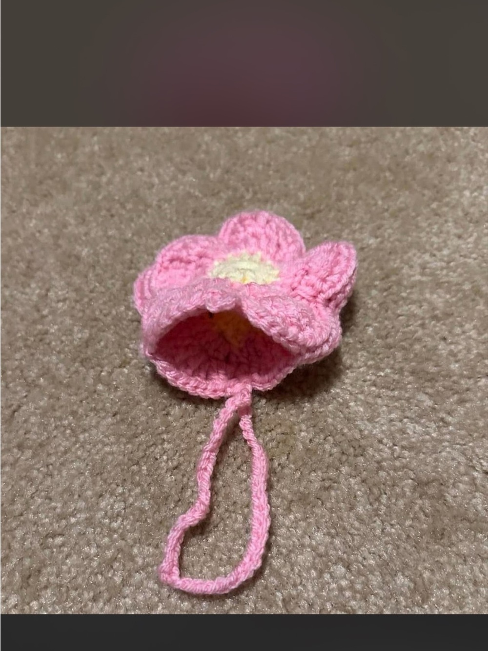 Pink Crochet Flower bag Accessory with Loop